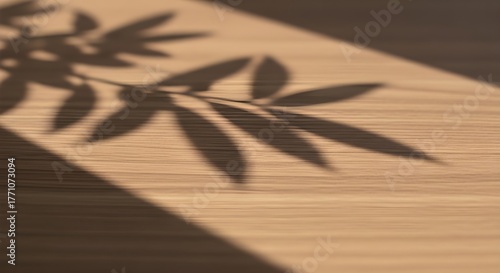 Wooden Surface with Leaf Shadows, Natural Light and Artistic Shadow Play, Blog and Template Background
