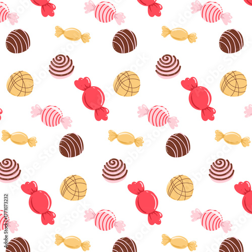 Candy Seamless Pattern. Hand drawn Flat Vector Illustrations