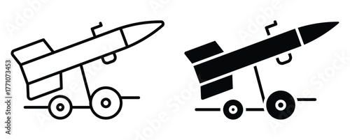 Simple Outline and Solid Design of Rocket on Wheels for Iconography Use