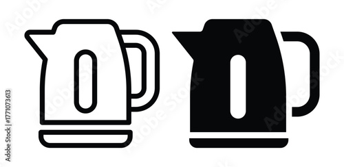 Outline and Silhouette of Electric Kettle on White Background