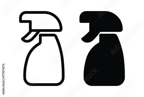 Black and White Spray Bottle Icon for Cleanliness and Hygiene Concepts