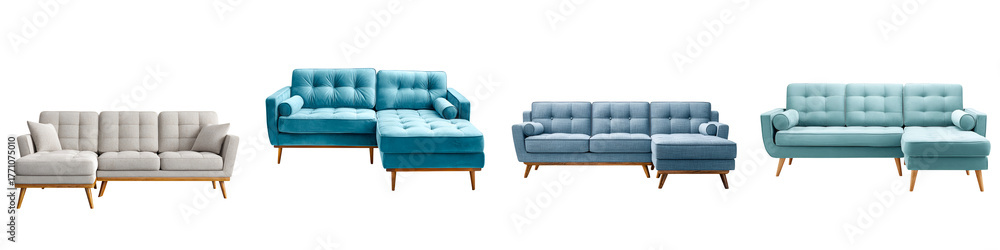 Naklejka premium Modern Sectional Sofa Set on White Background for Interior Design