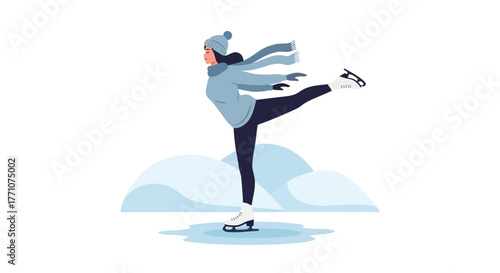 Character Ice Skating on a Frozen Rink