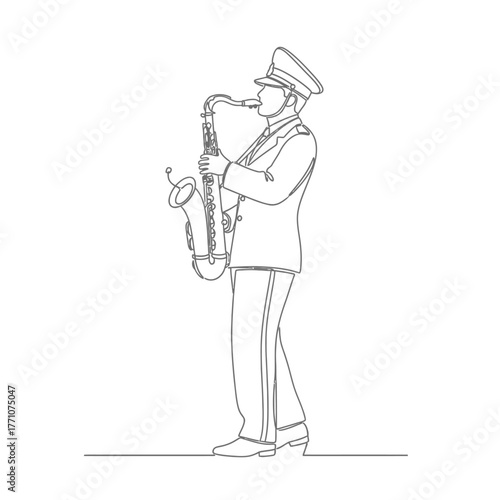 Illustration Vector of Musician Playing Saxophone Single Line Art Design