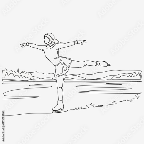 Elegant Vector Illustration of Ice Skater in Single Line Style for Sport Design Black and White