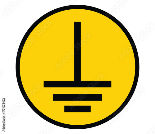 Safety Grounding Symbol in Yellow Circle for Electrical Systems Use