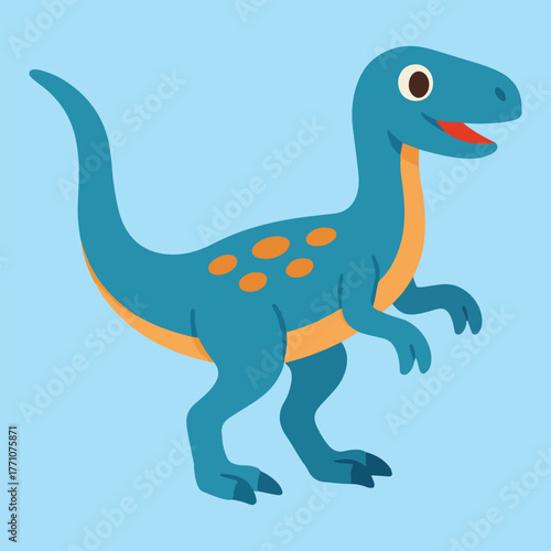 Cute Velociraptor vector icon. Isolated flat cartoon illustration of a blue smiling raptor dinosaur for kids