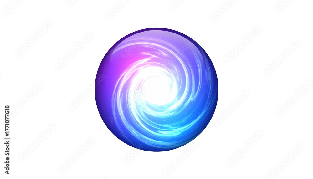 Obraz premium Orb of swirling light, blue and violet with bright center, glows on black background