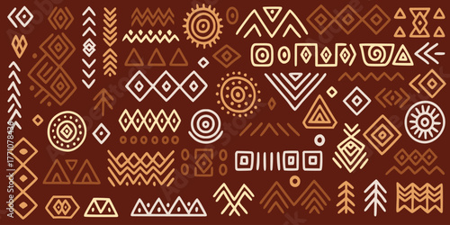Set of primitive ethnic elements, hand drawn geometric ornament, vector design