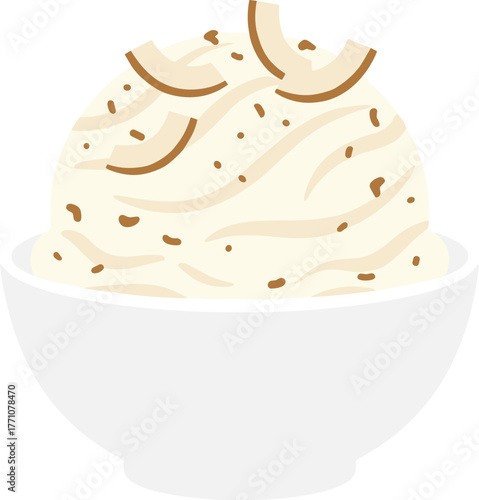 Flat Creamy Coconut Ice Cream Bowl Sweet Dessert Illustration