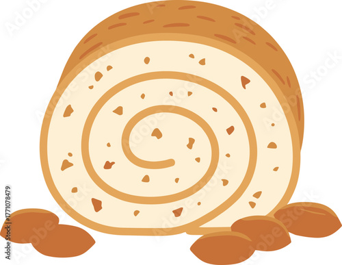 Flat Style Delicious Rolled Slice of Swiss Roll Pastry Cake