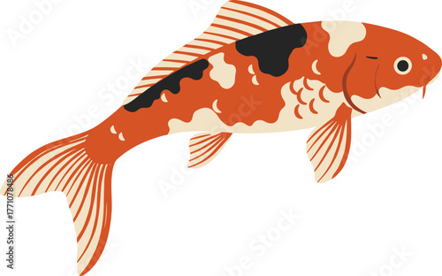 Flat Orange Koi Carp Fish Artistic Illustration Design Element