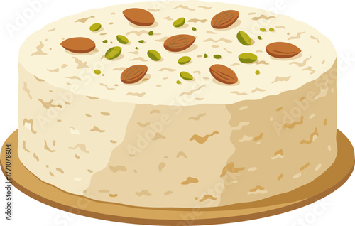 Flat Illustration Delicious Halwa Indian Sweet Dessert Garnished with Almond and Pistachio