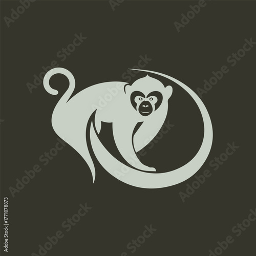 Silhouette style minimal gibbon t-shirt design featuring elegant black vector art of a swinging gibbon, perfect for wildlife lovers, jungle explorers, animal enthusiasts, minimalist fashion fans, and 