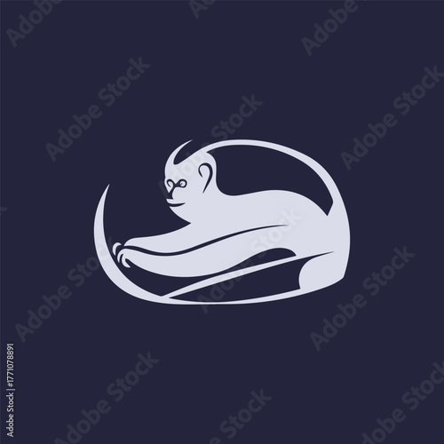 Silhouette style minimal gibbon t-shirt design featuring elegant black vector art of a swinging gibbon, perfect for wildlife lovers, jungle explorers, animal enthusiasts, minimalist fashion fans, and 