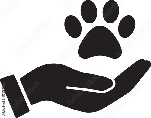  Caring Hands with Paw Print Vector Design on White Background. Pet Care and Adoption Icon