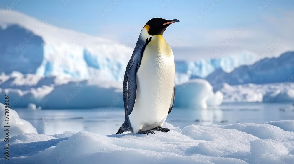 Fototapeta premium penguin stands gracefully on an ice floe in Antarctica
