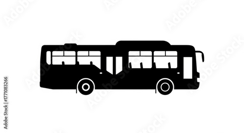 Silhouette of a public transportation bus with visible windows and wheels on a white background view