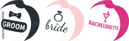 Groom Bride and Bachelorette Party Vector Logos and Icons for Wedding Celebrations and Events