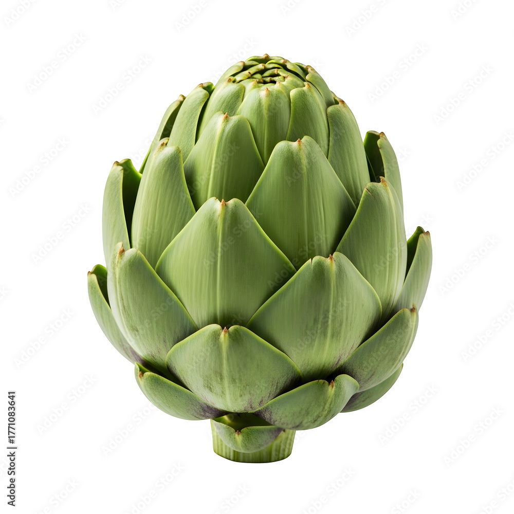 Obraz premium green artichoke edible bud, delicious vegetable, healthy raw food item, studio shot, isolated on white or transparent background. PNG