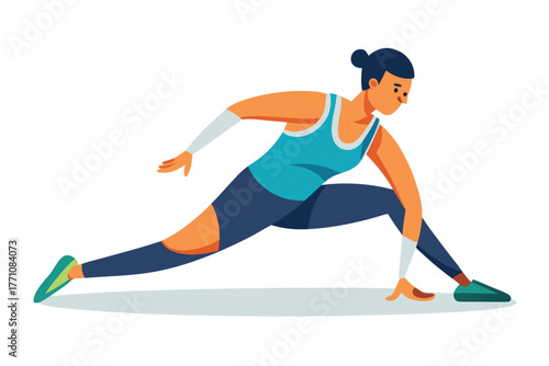 A focused woman in sportswear stretches, embodying flexibility and wellness