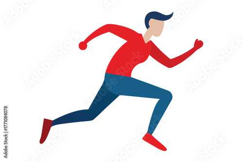 A dynamic man in sportswear sprints forward, embodying speed and athleticism
