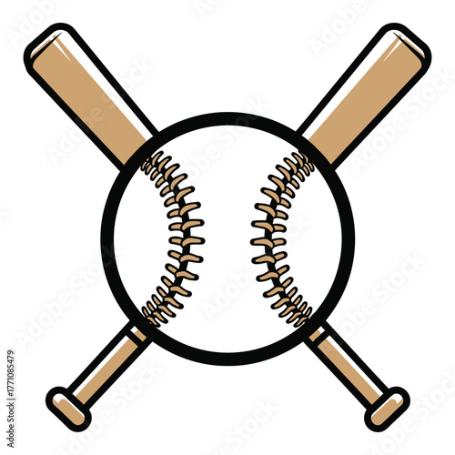 Crossed baseball bats and ball illustration