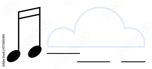 Musical note and outlined cloud symbol portraying online music storage, streaming services, and creativity. Ideal for music, cloud computing, digital media, sound technology, innovation