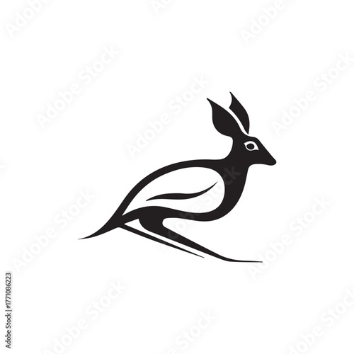 Silhouette style minimal muntjac deer t-shirt design featuring elegant black vector art of a deer, perfect for wildlife lovers, forest explorers, nature enthusiasts, minimalist fashion fans, and moder