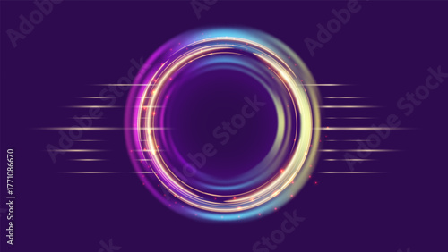 Holographic gold ring portal with neon energy effect