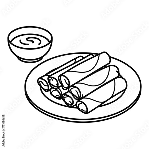 Fresh spring rolls with dipping sauce on plate