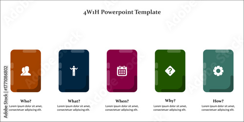 2W1H Power point template. Infographic template with icons and description placeholder