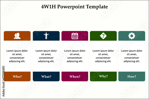 2W1H Power point template. Infographic template with icons and description placeholder