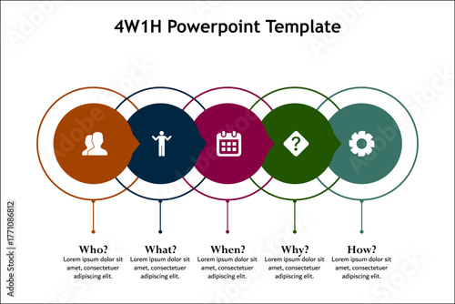 2W1H Power point template. Infographic template with icons and description placeholder