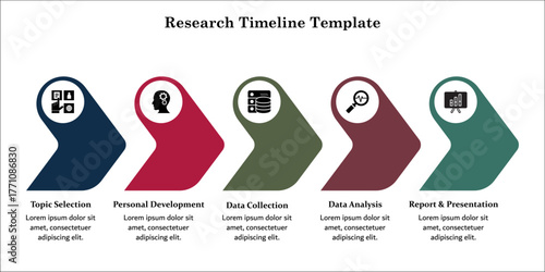 Research Timeline template. Infographic template with icons and description placeholder