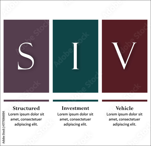 SIV - Structured Investment Vehicle acronym. Infographic template with icons and description placeholder
