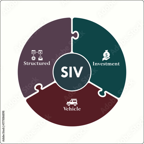 SIV - Structured Investment Vehicle acronym. Infographic template with icons and description placeholder