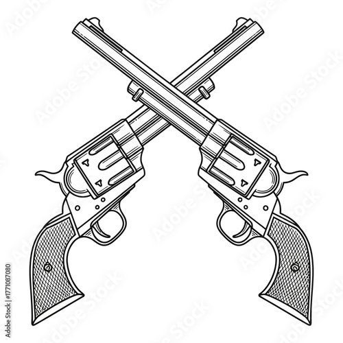 Two crossed vintage revolvers illustration