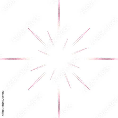Radial Burst of Pink and Orange Lines with Soft Glow on White Background Keywords: abstract, radial, burst, starburst