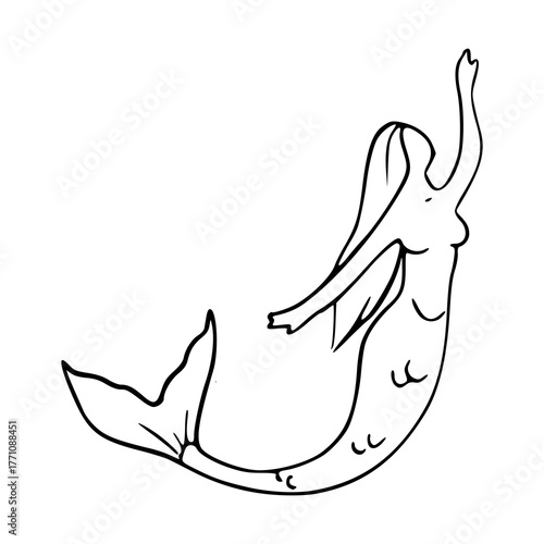 black line art of mythological siren/sea woman