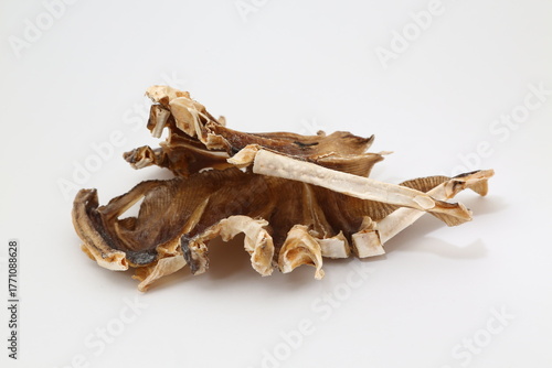 Dried stingray from the Dasyatidae family on white background