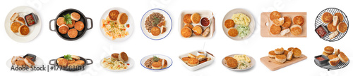 Set of tasty cutlets on whi...