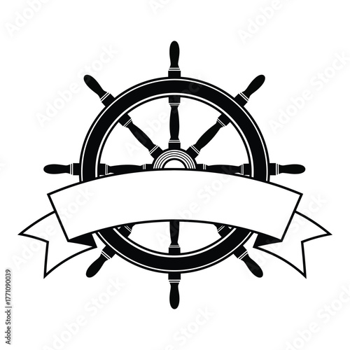 Vintage ship wheel with blank banner for custom text