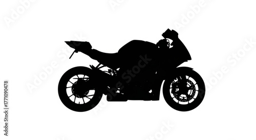 Silhouette of a motorcycle with a sporty design featuring visible wheels and fairing elements in black