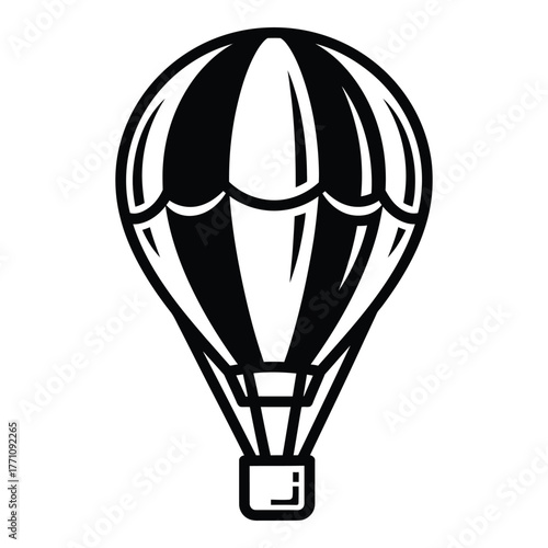 Colorful hot air balloon with basket floating in the sky illustration