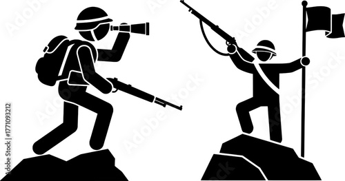 Soldier Army Mission Success Victory Flag Stick Figure