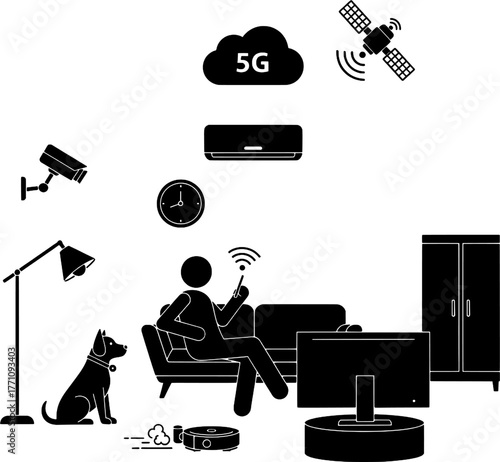 Smart Home 5G IoT Internet of Things Technology Stick Figure