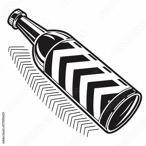 Bottle with Chevron Pattern Label and Motion Lines Keywords: bottle, beverage, drink, alcohol