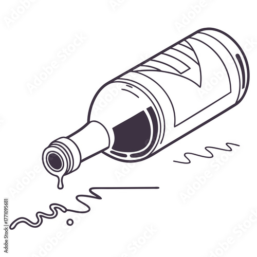Wine Bottle Pouring Liquid with Wavy Trail spilling alcohol
