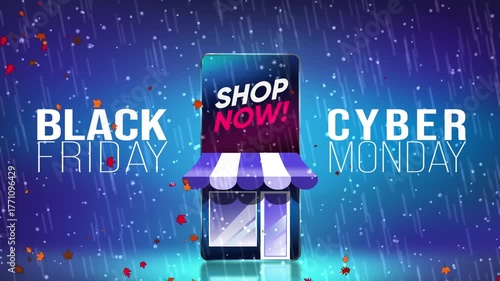 Background for Black Friday and Cyber Monday Video. 4K Motion Graphics Discount Promotions.	